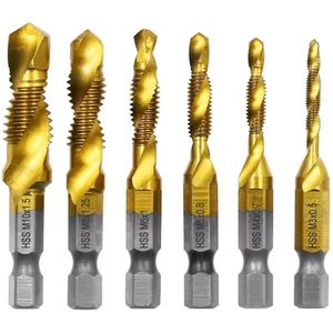 Boortap Set - Draadtap Boorset - Titanium Verguld - M3-M10 - 6 Stuks