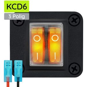 ProRide Wipschakelaar ON-OFF KCD6 - 3 Polig - 250V/16A - Inbouwpaneel 1-voudig - Met kabel en kapje - Oranje indicatielampje
