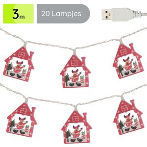 Kerstverlichting Huisje en Rendier - 3m - 20 Lichtjes - USB Aansluiting - Lichtslinger