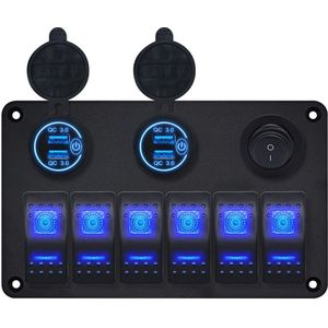 ProRide Schakelpaneel 12V voor Auto/Boot - USB Lader 4 poorten met Schakelaar - QC3.0 - 6 Schakelaars