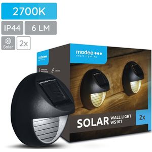 Modee Solar Buitenlamp LED - Wandlamp op Zonne Energie - IP44 - ø 8cm - Warm Wit Licht - Set van 4