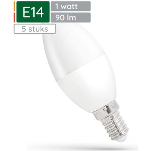 Spectrum LED Kaarslamp E14 1W - 230V - 90 Lumen - 6000K Koud wit - Helder daglicht - Energiezuinig - 5 stuks