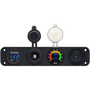 ProRide 12V USB Autolader 2 Poorten - QC3.0 - Voltmeter, Schakelaar en 12V/24V Sigarettenplug - Viervoudig inbouw