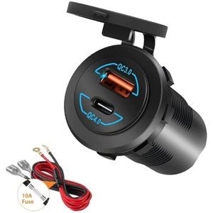 12V USB Autolader 2 Poorten met Aansluitkabel - Q4.0 - USB Stopcontact Auto, Boot en Camper - Blauw