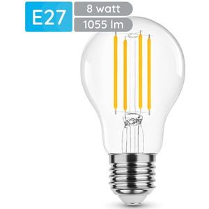 Modee E27 LED Lamp 8W - 1055lm - 2700K - Warm Wit - LED Filament Globe A60 - Vervangt 75W Halogeen Gloeilamp