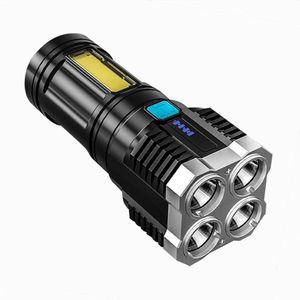 Multifunctionele LED-zaklamp - 4x LEDs - USB Oplaadbaar - S-422 - Zwart