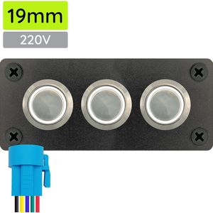ProRide Metalen drukschakelaars in Drievoudig inbouwpaneel 220V ON-OFF - 19mm - IP67 - LED indicatie Wit