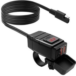 12V USB Lader Motor - USB Aansluiting Motor - 2 Poorten - Met Voltmeter en Schakelaar - 5V/3.4A - Voor Motor en Motorfiets