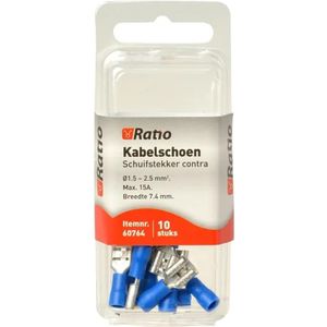Ratio® Kabelschoen Schuifstekker contra 1,5-2,5mm² - Vlakstekker - Blauw - 10st in blister