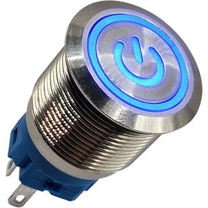 ProRide® Metalen Drukschakelaar 220V ON-OFF - 19mm - Aan/uit schakelaar - Spatwaterdicht - LED Indicatie Blauw