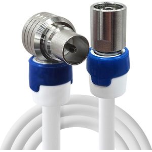 Coax kabel op de hand gemaakt - 10 meter  - Wit - IEC 4G Proof Antennekabel - Male haaks en Female rechte pluggen - lengte van 0.5 tot 30 meter