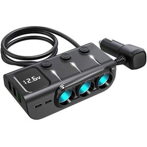 Orbit Electronic - Auto Sigarettenaansteker Splitter - Zwart - 120W - 3x USB & 2x USB-C