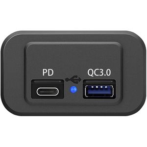 12V USB Autolader 2 Poorten Opbouw - QC3.0 - POUSB-4QC - USB C Stopcontact Auto, Boot en Camper - Blauw