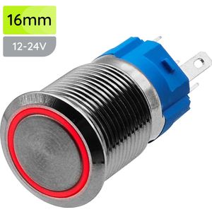 ProRide Metalen Drukschakelaar 12V ON-OFF - 16mm - Aan/uit schakelaar - Spatwaterdicht - 12V/24V - LED Indicatie Rood