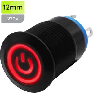 ProRide Metalen Drukschakelaar 220V ON-OFF - 12mm - Aan/uit schakelaar - Spatwaterdicht - LED Indicatie Rood
