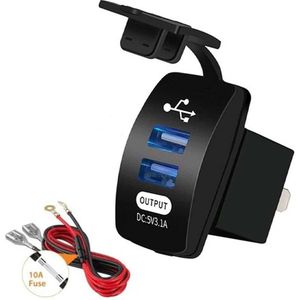 12V USB Autolader 2 Poorten Inbouw met Aansluitkabel - 5V/3.1A - PUSB1-B - USB Stopcontact Auto, Boot en Camper - Blauw