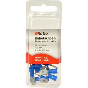 Ratio® Kabelschoen Platte schuifstekker 1,5-2,5mm² - Vlakstekker - Blauw - 10st in blister