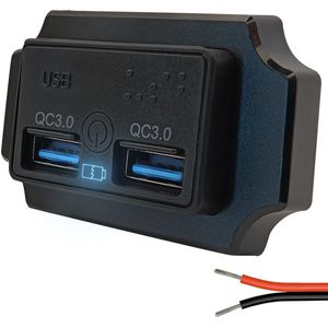 ProRide 12V USB Autolader 2 Poorten Opbouw met Braille en Afdekklepje - USB A Stopcontact Auto, Boot en Camper - Aan/uit Touch Knop - QC3.0 Snellader - Blauw