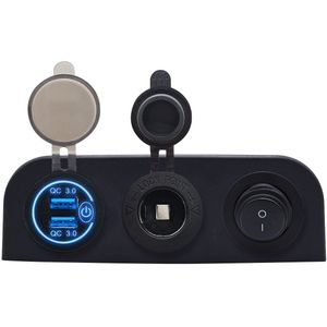 ProRide 12V USB Autolader 2 Poorten - QC3.0 - Drievoudig opbouw paneel - Sigaretten stopcontact en Schakelaar