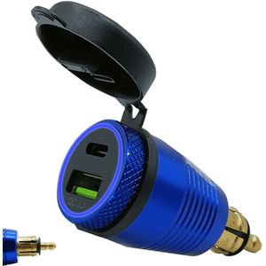 ProRide USB C Lader Motor - Din Hella - PD/QC3.0 - 12V/24V - Motor USB C Adapter 2 Poorten - Blauw
