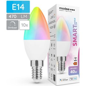 Modee Smart E14 Led Lamp - 4.9 W - Slimme Lamp - App Bediening - RGB en Neutraal Wit - B35 Kaarslamp - 10 Stuks