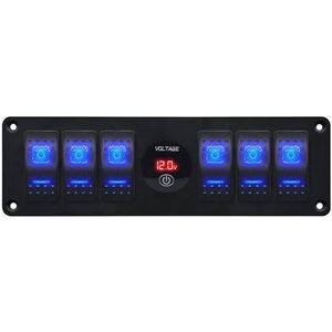 ProRide Schakelpaneel 12V voor Auto/Boot - Universele voltmeter met Aan/uit schakelaar - 12/24V - 6 schakelaars - Rood