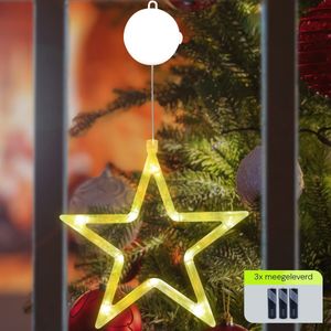 Kerstverlichting Raam Kerstster - 19x16cm - Inclusief Batterijen - Kerstversiering met Zuignap