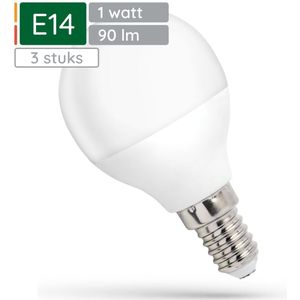 Spectrum LED Kogellamp E14 1W - 230V - 90 Lumen - 6000K Koud wit - Helder daglicht - Energiezuinig - 3 stuks