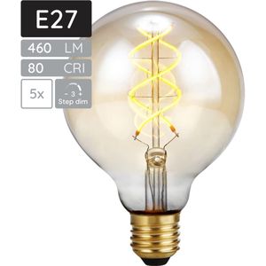 SPL E27 LED Lamp 5W 3 Staps Dimbaar - Extra Warm Wit - LED Filament G95 Globe - Amber - Vervangt 39W - 5 Stuks