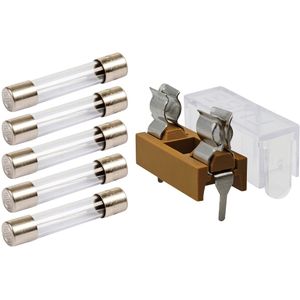 VLTG Zekeringhouder inbouw blok 5x20mm - 400mA - Klein - T(traag) - inclusief 5x Glaszekeringen