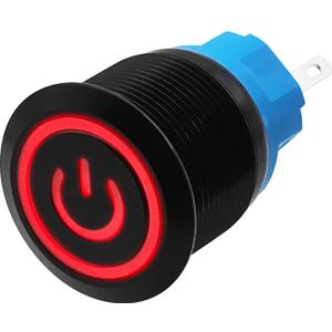 ProRide Metalen Pulsschakelaar 12V OFF-(ON) - 22mm - Momentschakelaar - Spatwaterdicht - 12V/24V - LED Indicatie Rood