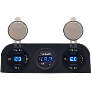 ProRide 12V USB Autolader 4 Poorten - QC3.0 - P19104 - Drievoudig opbouw paneel met Voltmeter