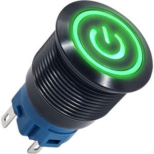 ProRide Metalen Drukschakelaar 12V ON-OFF - 16mm - Aan/uit schakelaar - Spatwaterdicht - 12V/24V - LED Indicatie Groen