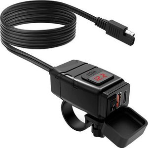 12V USB/USB C Lader Motor - USB Aansluiting Motor - 2 Poorten - Met Voltmeter en Schakelaar - 5V/3.4A - Voor Motor en Motorfiets