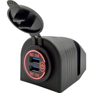 ProRide 12V USB Stopcontact 2 Poorten Opbouw met Schakelaar - QC3.0 - PUSB1QC-R - USB Autolader, Boot en Camper - Complete set - Rood