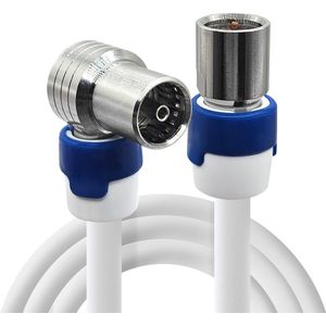 Coax kabel op de hand gemaakt – 1.5 meter – Wit – IEC 4G Proof Antennekabel – Female haakse en F-connector rechte pluggen – complete modem kabel