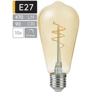 SPL E27 LED Lamp 4.2W Dimbaar - CRI 90 - Goud - Extra Warm Wit - LED Filament ST64 - Amber - Vervangt 40W - 10 Stuks