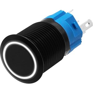 ProRide Metalen Pulsschakelaar 220V OFF-(ON) - 16mm - Momentschakelaar - Spatwaterdicht - LED Indicatie Wit
