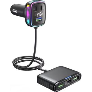 ProRide Autolader 6 Poorten met Voltmeter - QC3.0 - USB-A en USB Type-C - GC05 - Zwart