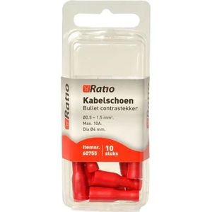 Ratio® Kabelschoen Bullet contrastekker 0,5-1,5mm² - Rood - 10st in blister