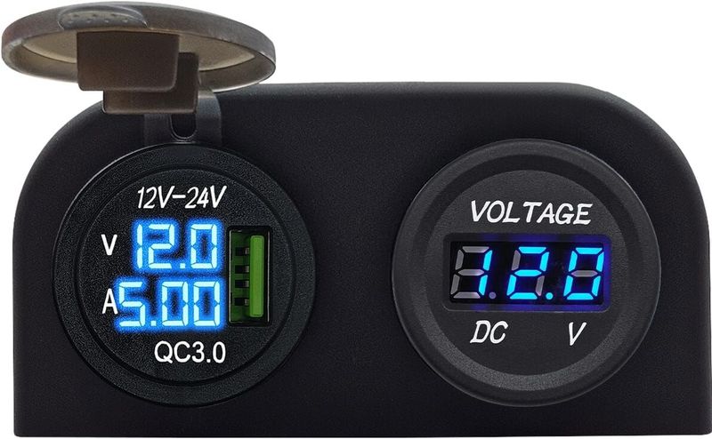 ProRide 12V USB Autolader Opbouw met Voltmeter/Ampèremeter - QC3.0 - Tweevoudig opbouw