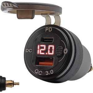 ProRide USB Lader Motor met Voltmeter/Schakelaar - Din Hella - PD/QC3.0 - 12V/24V - Motor USB C lader 2 poorten - Rood