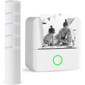 Mini Printer Voor Mobiel - Thermische Printer - 1x Thermische papier + 5x Sticker rollen - X6 - Wit