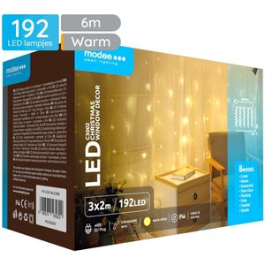 Modee Lichtgordijn 3x2 Meter - Kerstverlichting voor Binnen en Buiten - 192 LED Lampjes - 8 Lichtstanden - IP44 - 2700K - Warm Wit Licht - Per stuk
