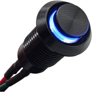 ProRide Metalen Mini Drukschakelaar 12V ON-OFF - 10mm - met Aansluitkabel - 3-36V - High Surface - LED Indicatie Blauw