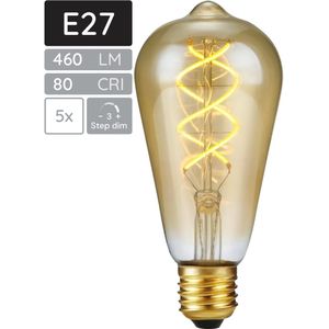 SPL E27 LED Lamp 5W 3 Staps Dimbaar - Extra Warm Wit - LED Filament ST64 - Amber - Vervangt 39W - 5 Stuks
