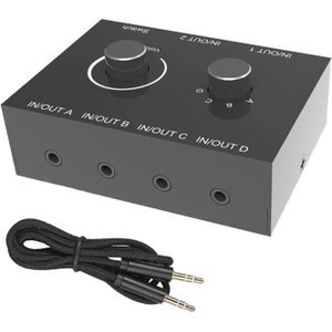 4 Poorts Audio Switch - Bi-Directionele - 4x 3.5mm jack IN/UIT naar 1x Tulp (RCA)/3.5mm Jack IN/UIT - Zwart