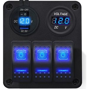 ProRide Schakelpaneel 12V voor Auto/Boot - USB Lader 2 Poorten met Voltmeter - 5V/2.4A - DS2114B - 3 Schakelaars