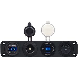 ProRide 12V USB Autolader 2 Poorten - QC3.0 - Voltmeter, Schakelaar en 12V/24V Sigarettenplug - Viervoudig inbouw