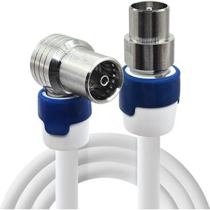 Coax kabel op de hand gemaakt - 1.5 meter  - Wit - IEC 4G Proof Antennekabel - Female haaks en Male rechte pluggen - lengte van 0.5 tot 30 metercomplete TV kabel